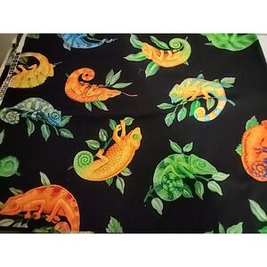 Cranston Collections Fabric Tropical Lizards Neon Black Just Shy Of 2 Yards
